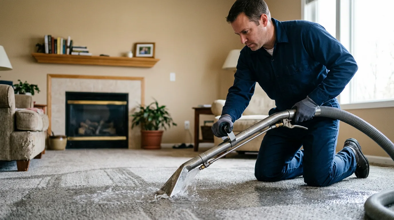 Water damage restoration technician working near Brimley, MI